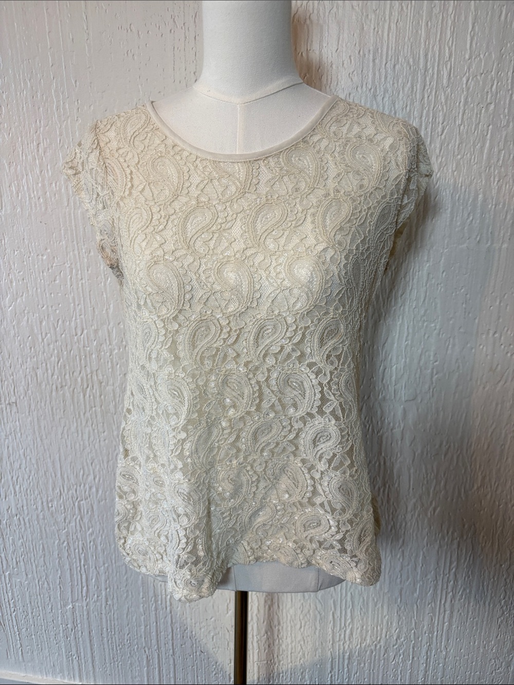 The Limited Cream Lace Cap Sleeve Blouse Women Size Large